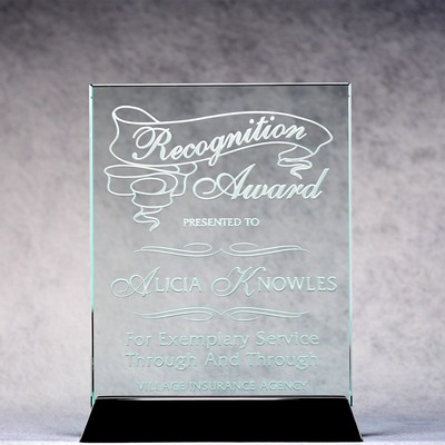 Jade Glass Plaque On Black Piano Base - 6"x8"