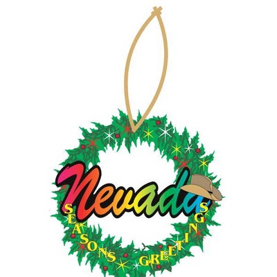 Nevada w/ Cowboy Hat Wreath Ornament w/ Clear Mirror Back (2 Square Inch)