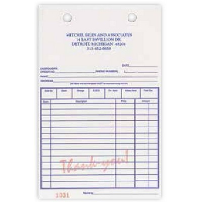 Red "Thank You" 2 Part Sales Register Forms - 4"x 6½"