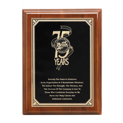 Walnut Piano Finish Plaque with Florentine Border Plate, 12 x 15"