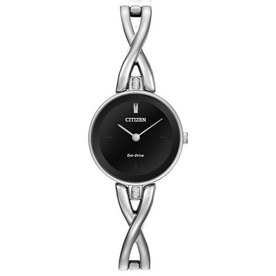 Citizen® Ladies' Eco-Drive Stainless Steel Bangle Watch w/Round Black Dial