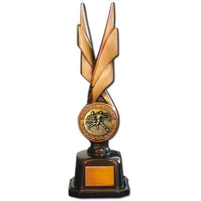 Stock Phoenix 14" Trophy with 2" Soccer Male Coin and Engraving Plate