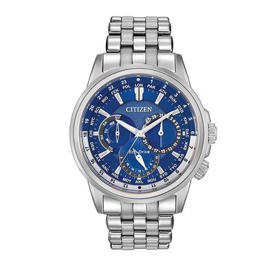 Citizen® Men's Calendrier Eco-Drive SS Watch W/ Dark Blue Dial