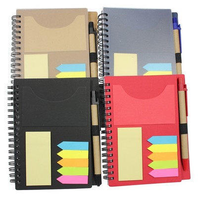 Recyclable PP Cover Spiral Notebook With Sticky Note And Paper Eco Pen