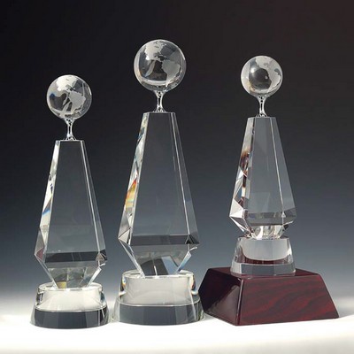 Globe Tower Optical Crystal Award/Trophy 12.5"H - Variant A