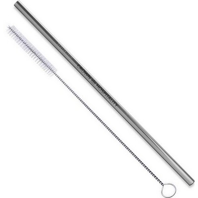 Reusable Bent Silver Stainless Steel Straw with Cleaning Brush