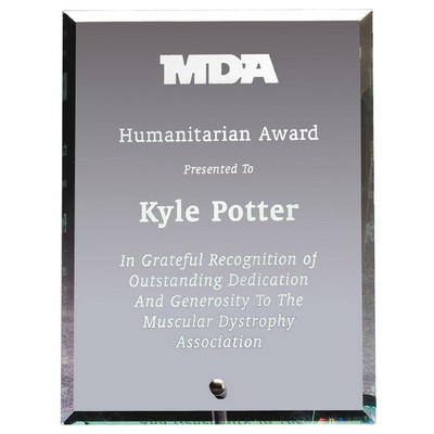 Premium Beveled Edge Glass Award w/Silver Pinstand (4" x 6")