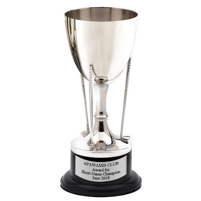 10 ½" Nickel Polished Golf Cup Trophy w/Black Base