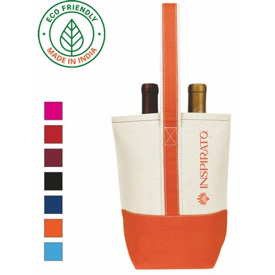 2 Bottle Premium 16 oz Canvas Wine Tote Bag | Travel Gift Carrier Orange (8.5x10x3.5)