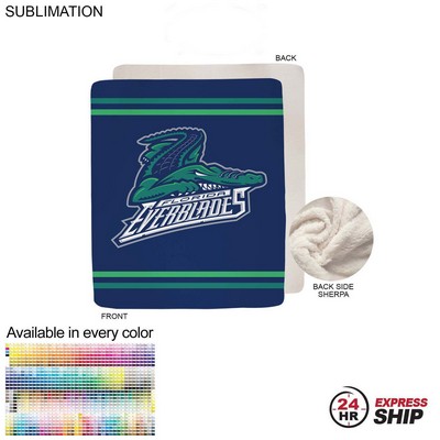 24 Hr Express Ship-Sherpa Faux Wool Lined Micro Mink Throw, Sublimated Edge to Edge 1 Side (50"x60")