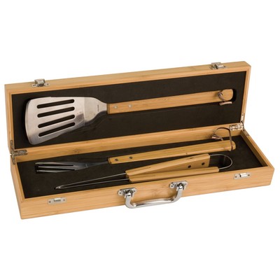 Bamboo BBQ Tool Gift Set - Laser Engraved Plate, Closeout