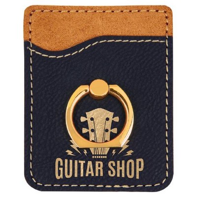 Engraved Phone Wallet with Ring, Black Faux Leather