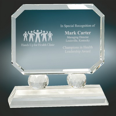 7" Rectangle Crystal on Clear Pedestal Base - Optic Crystal Award