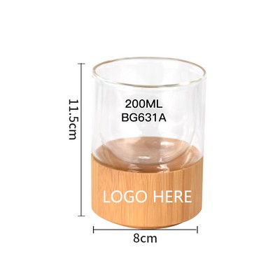 6.76 Oz. Double Walled Glass Cup w/Bamboo Bottom