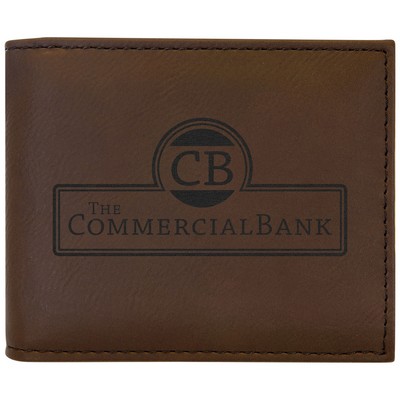 Dark Brown Leatherette Bi-Fold Wallet w/ Flip ID Display