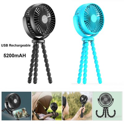 Mini Octopus Fan, USB Charging Portable Fans, 6" Quiet Desk Fan Black, 3 Speeds Strong Airflow