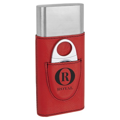 Red Leatherette Cigar Case with Cutter