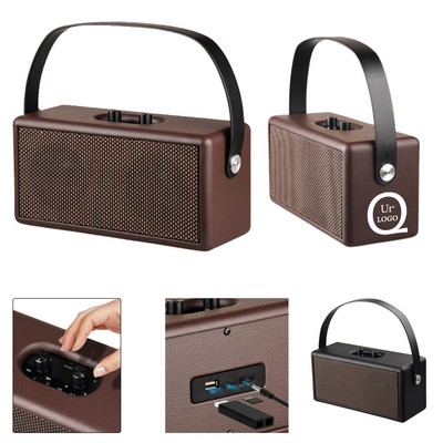 Wooden Leather-Covered Bluetooth Speaker