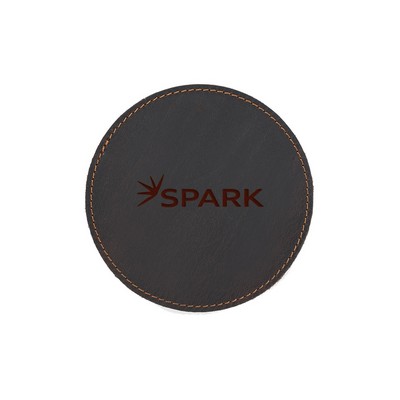 Debossed Top Grain Genuine Leather Round Coaster