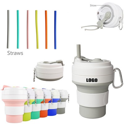 12 oz. Silicone Collapsible Cup with Straw and Lid