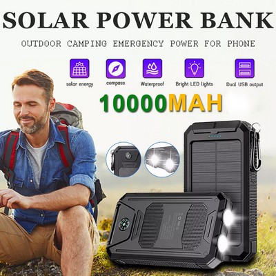 10000mAh Compass Solar Charger Power Bank with Flashlight