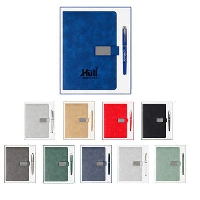 2-Piece Office Gift Set: Metal Signature Pen and Leatherette Notebook