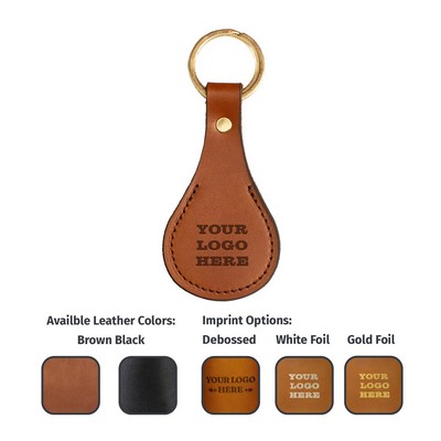 Full-Grain Leather Double-Sided Teardrop Keychain w/Split Ring - Made in USA