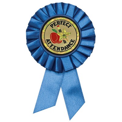Blue Rosette Award Ribbon with 2" Perfect Attendance Mylar Insert (3 1/2" x 6")