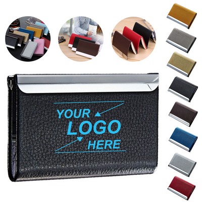 PU Leather Metal Insert Thick Large Capacity Business Card Holder