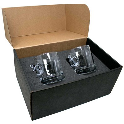 Anchor Embedded Rocks Glass Gift Set