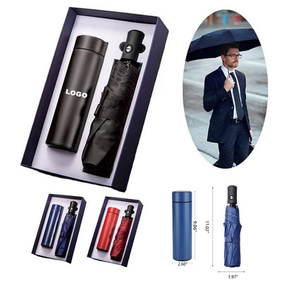 Custom 2-in-1 Double Wall Sport Travel Mug and Compact Umbrella Set for Webbing Gift