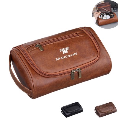Men's Leather Travel Toiletry Bag with Handle