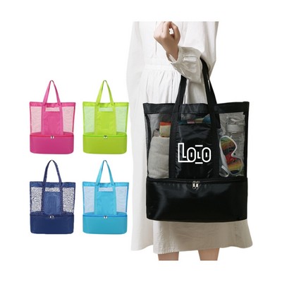 Mesh Tote Bag with Wet/Dry Cooler Compartment