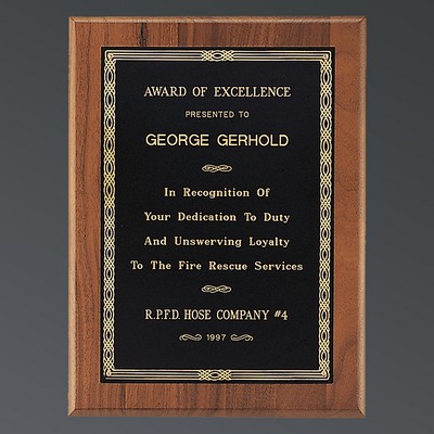Genuine American Walnut Rectangle, Black-Gold Brass Plate, Large (8"x10-1/2")