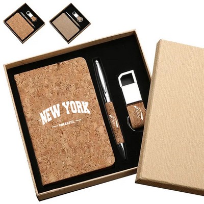 Cork Eco Gift Set with Notebook Pen and Keychain