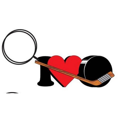 I Love Hockey Key Chain w/Clear Mirrored Back (8 Square Inch)