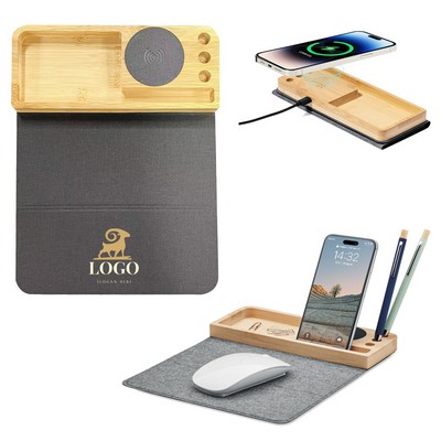 Bamboo Wireless Charging Multi-Functional Desk Organizer
