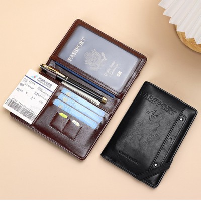 Portable PU Leather RFID Passport Cover w/ Removable ID Card Holder