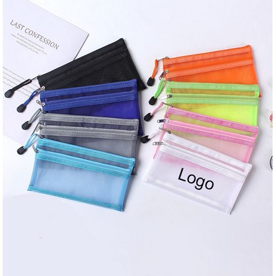 Transparent Mesh Double-Layer Pencil Case