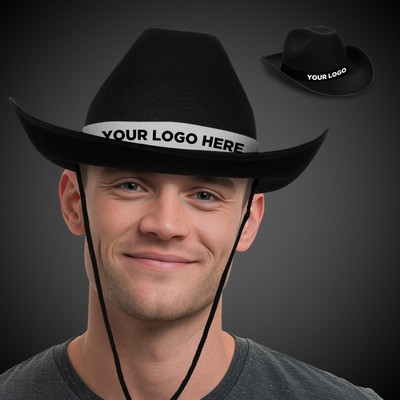 Black Cowboy Hat with White Band(Imprinted)