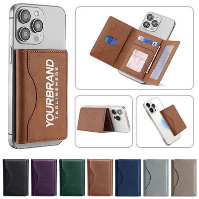 Tri-Fold Magnetic Wallet with Card Holder and Stand