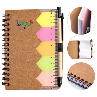Moq100 Spiral Kraft Cover Notebook With Pen/Sticky Note/Calipers