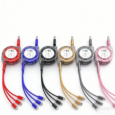 Retractable 3" 1 Metal Data Charging Cable for Phones