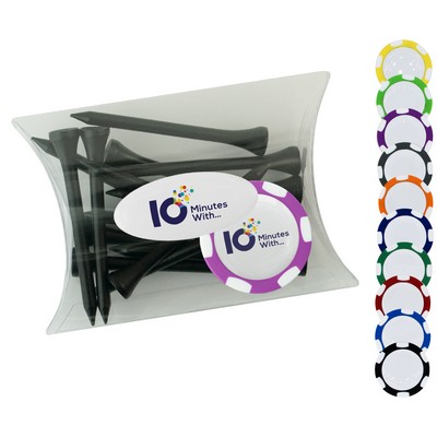 Clear Pillow Pack Golf Gift Set - Domed Poker chip & Tees