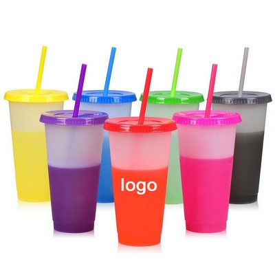 24Oz Color Changing Cold Cups W/ Lids & Straws
