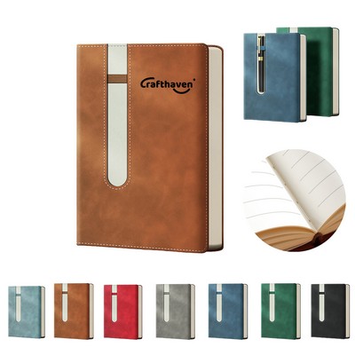 120 Pages Leather Notebook With Pen Holder