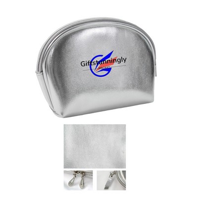 Bright Silver Soft Leather Makeup Bag