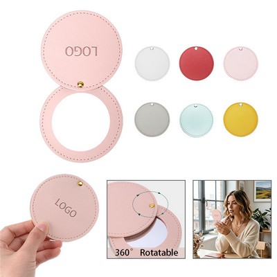 360° Rotatable PU Leather Compact Mirror for Premium Beauty Branding