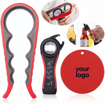Jar Opener, Multi Function Can Opener Bottle Opener Kit with Silicone Handle