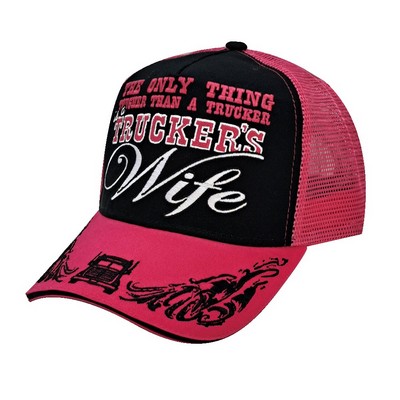 Women's Trucker's Wife Hat - Pink Mesh Back & Embroidered Bill